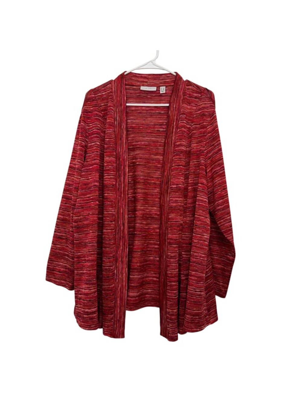 Susan Graver Women Open Front Knit Cardigan Red Multicolor SZ 2X Polyester Blend